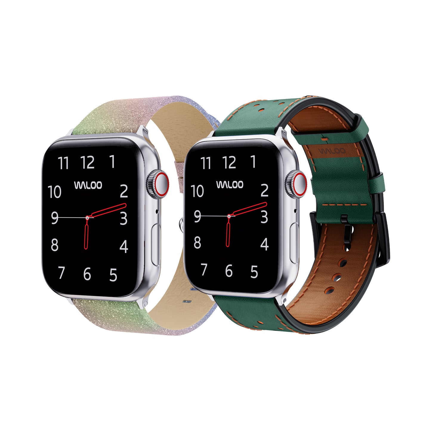 Waloo 2-Pack Shiny Brilliance & Breathable Leather Bands For Apple Watch