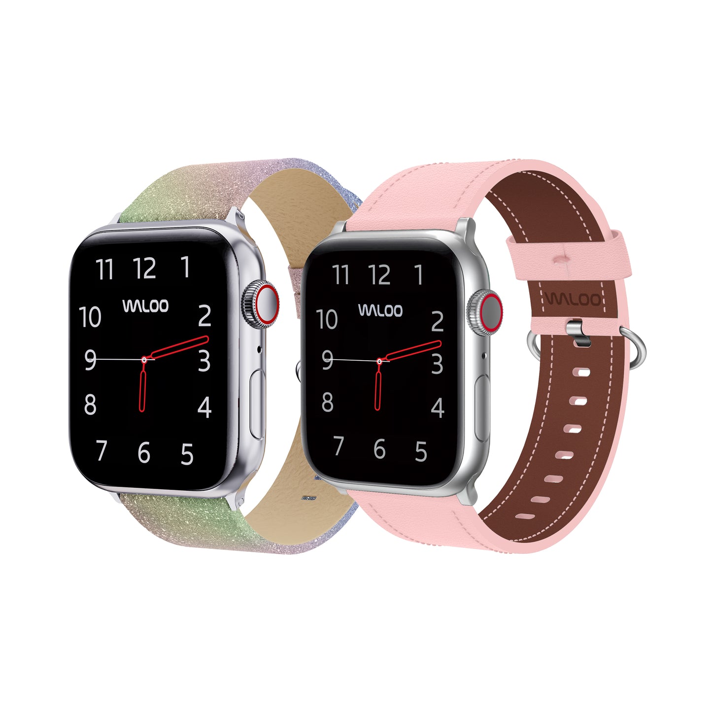 Waloo 2-Pack Shiny Brilliance Leather & Classic Leather Bands For Apple Watch