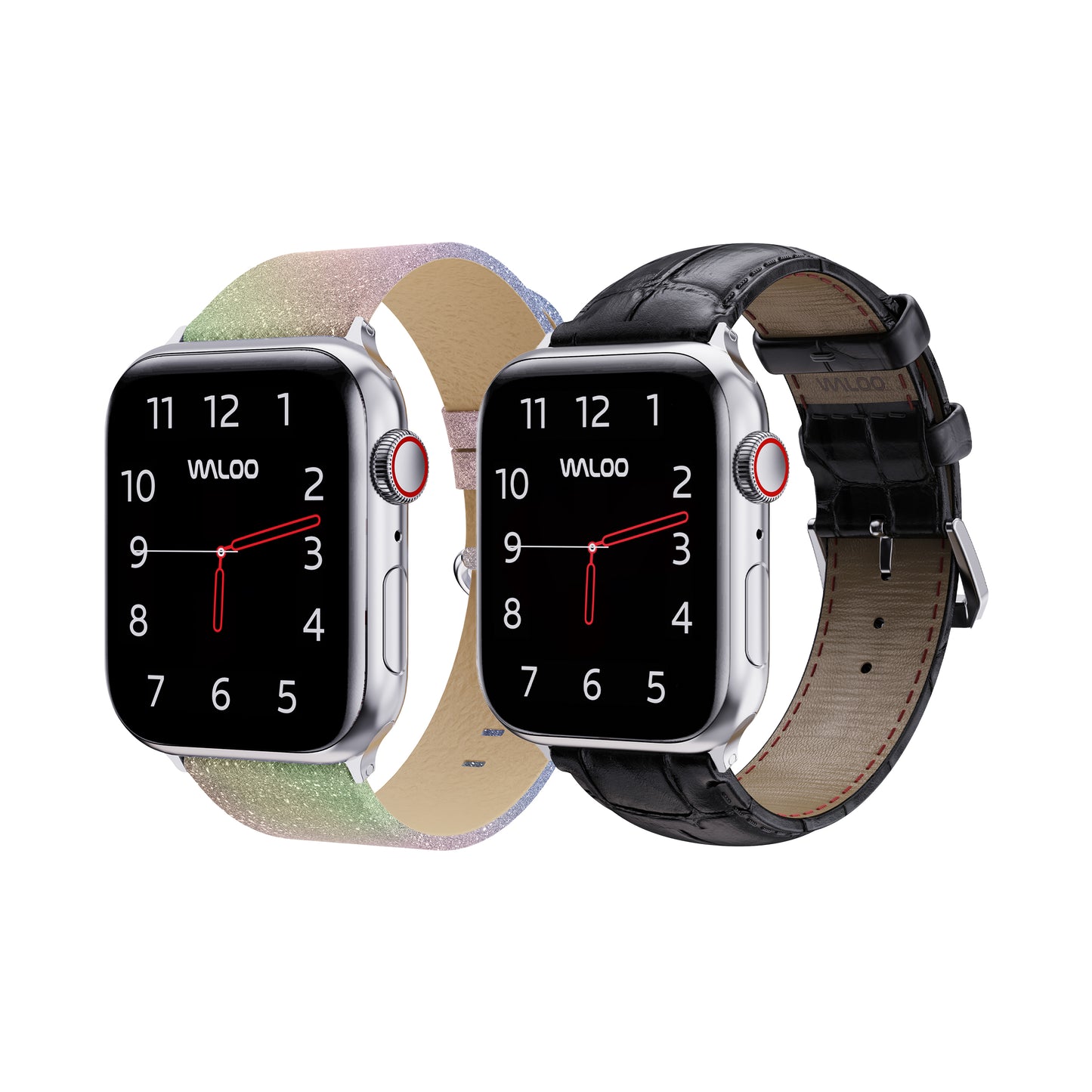 Waloo 2-Pack Shiny Brilliance Leather & Crocodile Leather Bands For Apple Watch