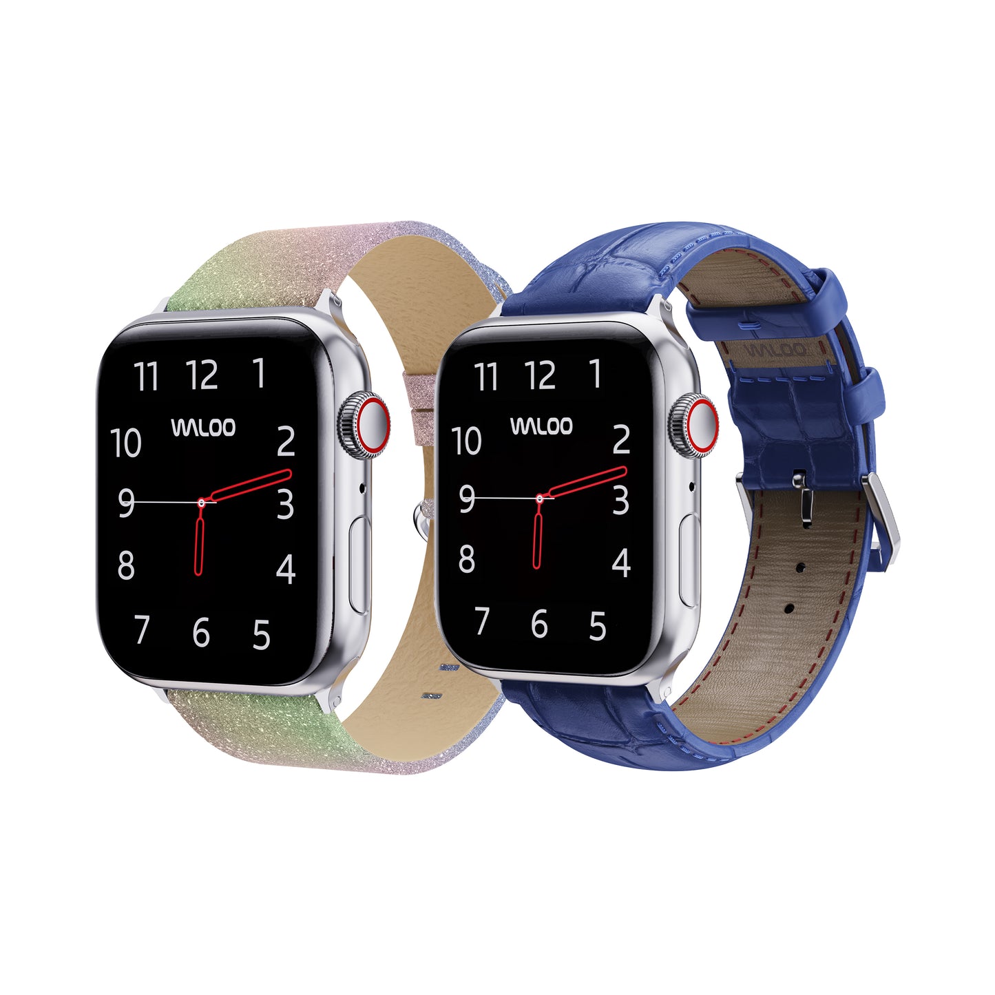 Waloo 2-Pack Shiny Brilliance Leather & Crocodile Leather Bands For Apple Watch