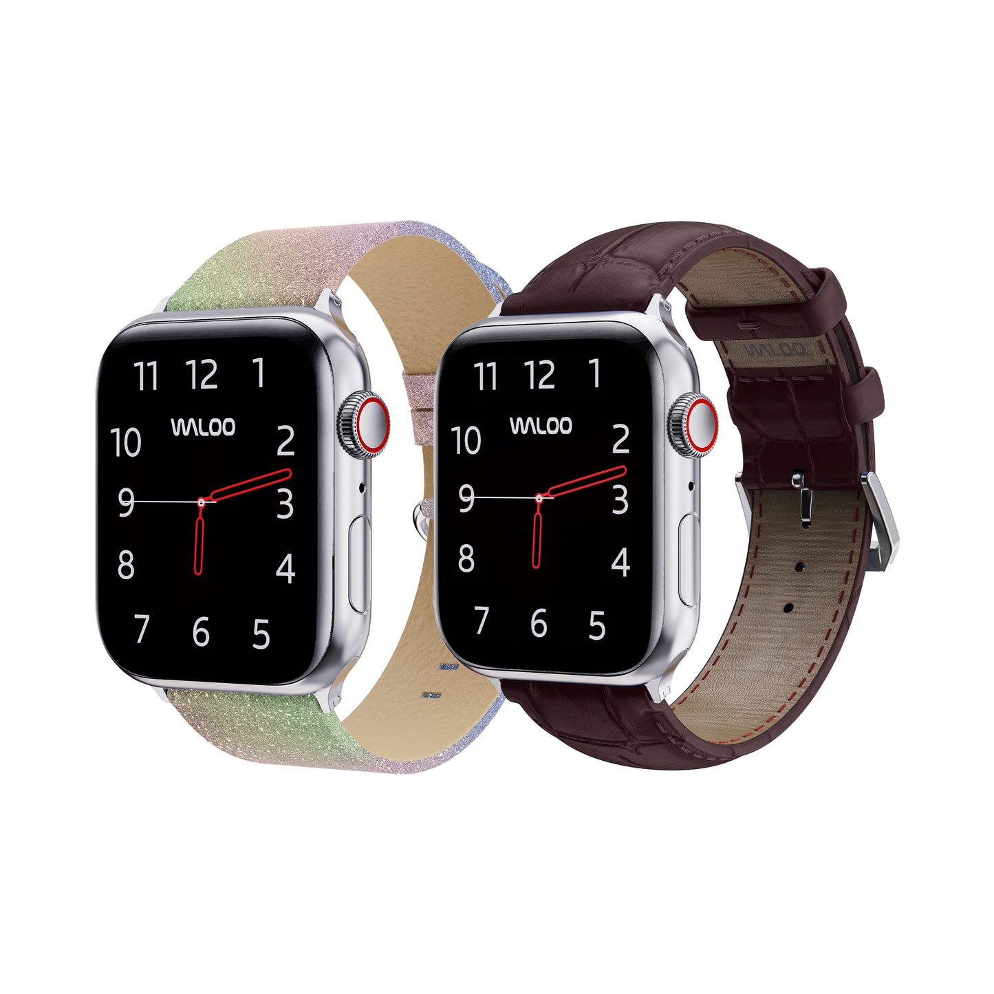 Waloo 2-Pack Shiny Brilliance Leather & Crocodile Leather Bands For Apple Watch