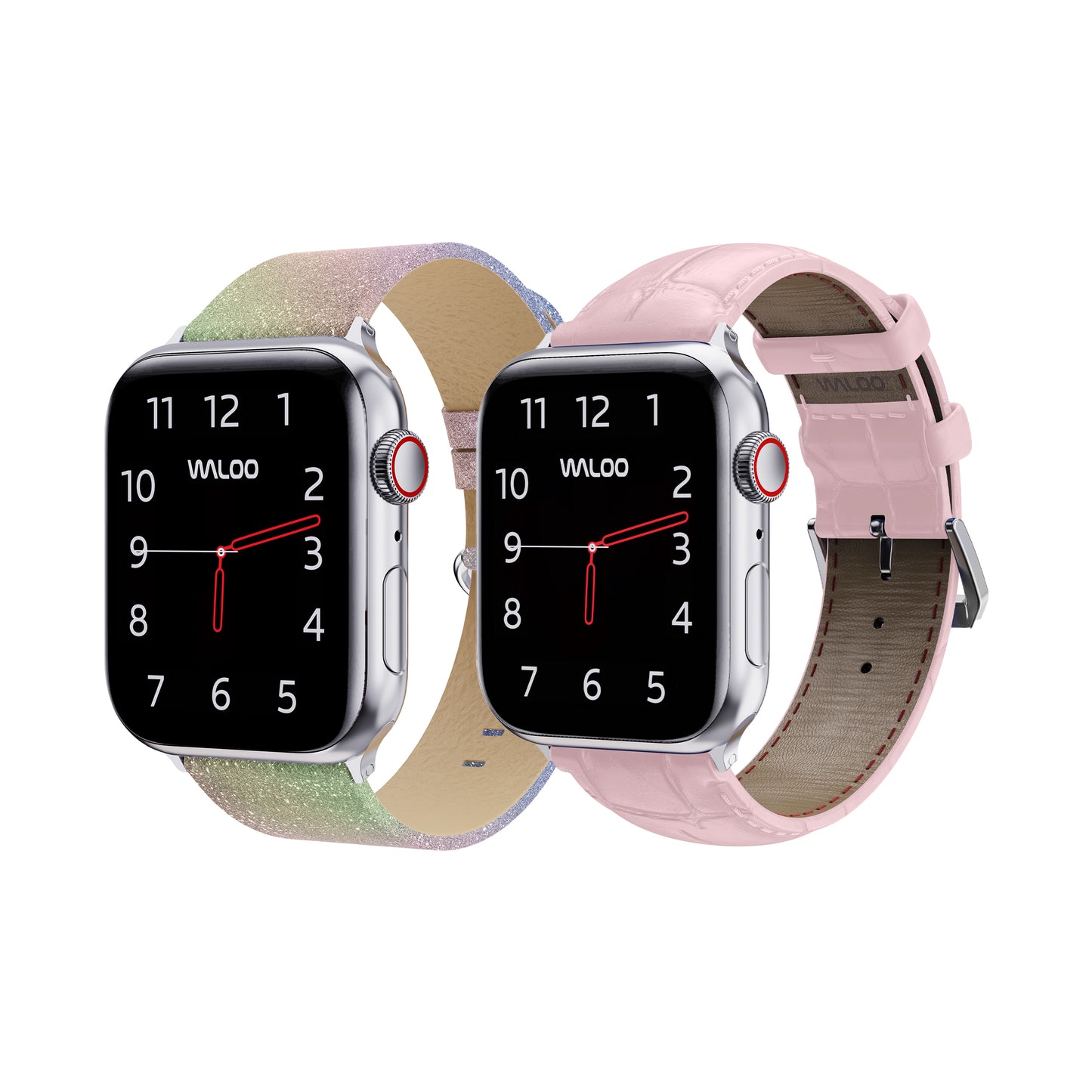 Waloo 2-Pack Shiny Brilliance Leather & Crocodile Leather Bands For Apple Watch