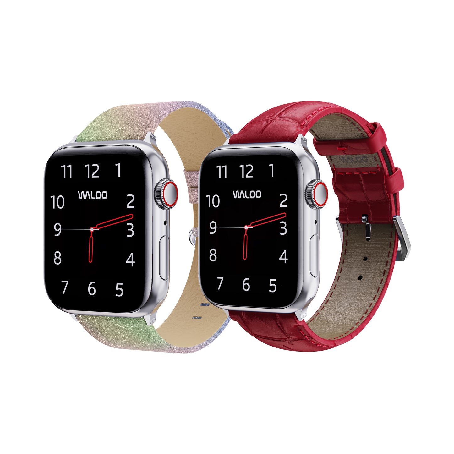 Waloo 2-Pack Shiny Brilliance Leather & Crocodile Leather Bands For Apple Watch