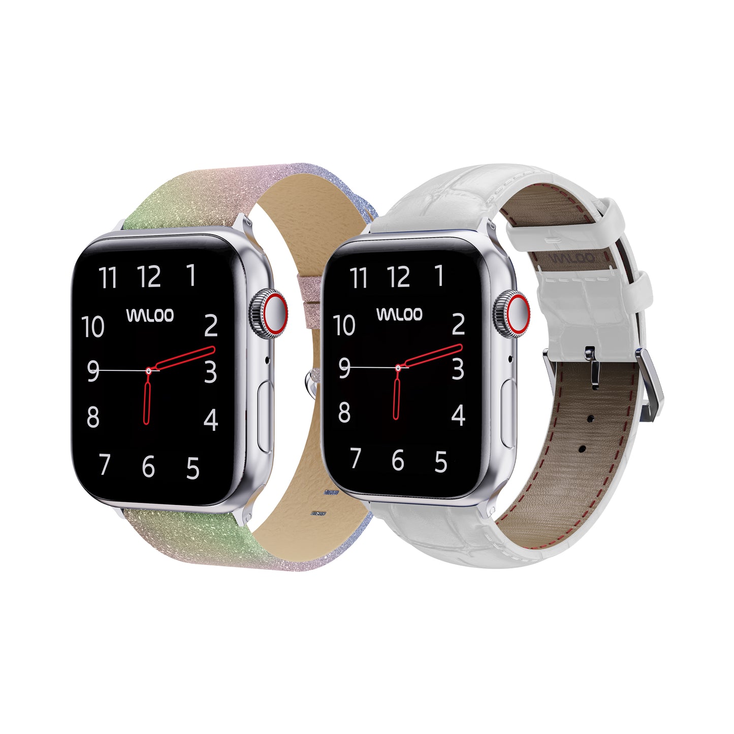 Waloo 2-Pack Shiny Brilliance Leather & Crocodile Leather Bands For Apple Watch
