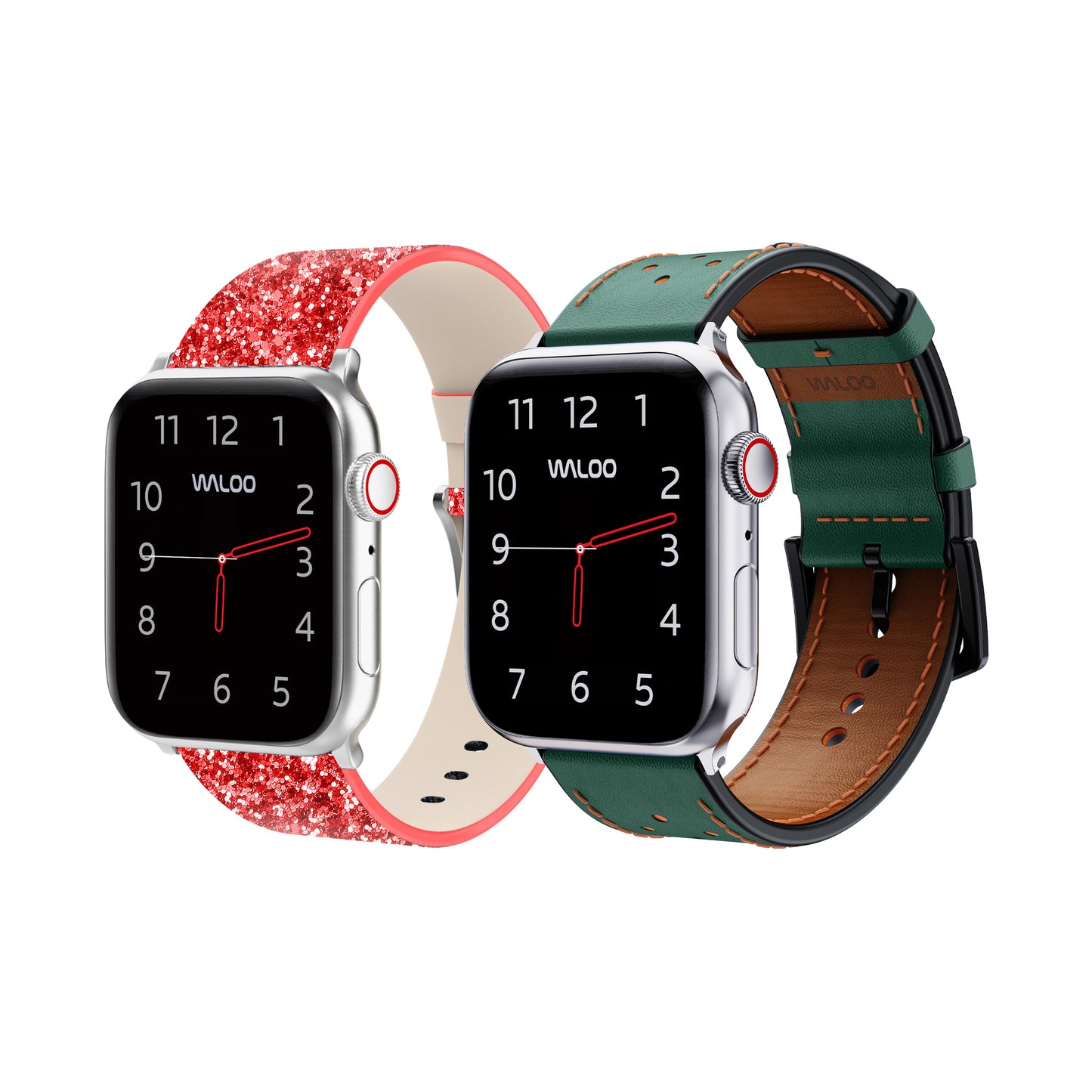 Waloo 2-Pack Leather Bling & Breathable Leather Bands For Apple Watch