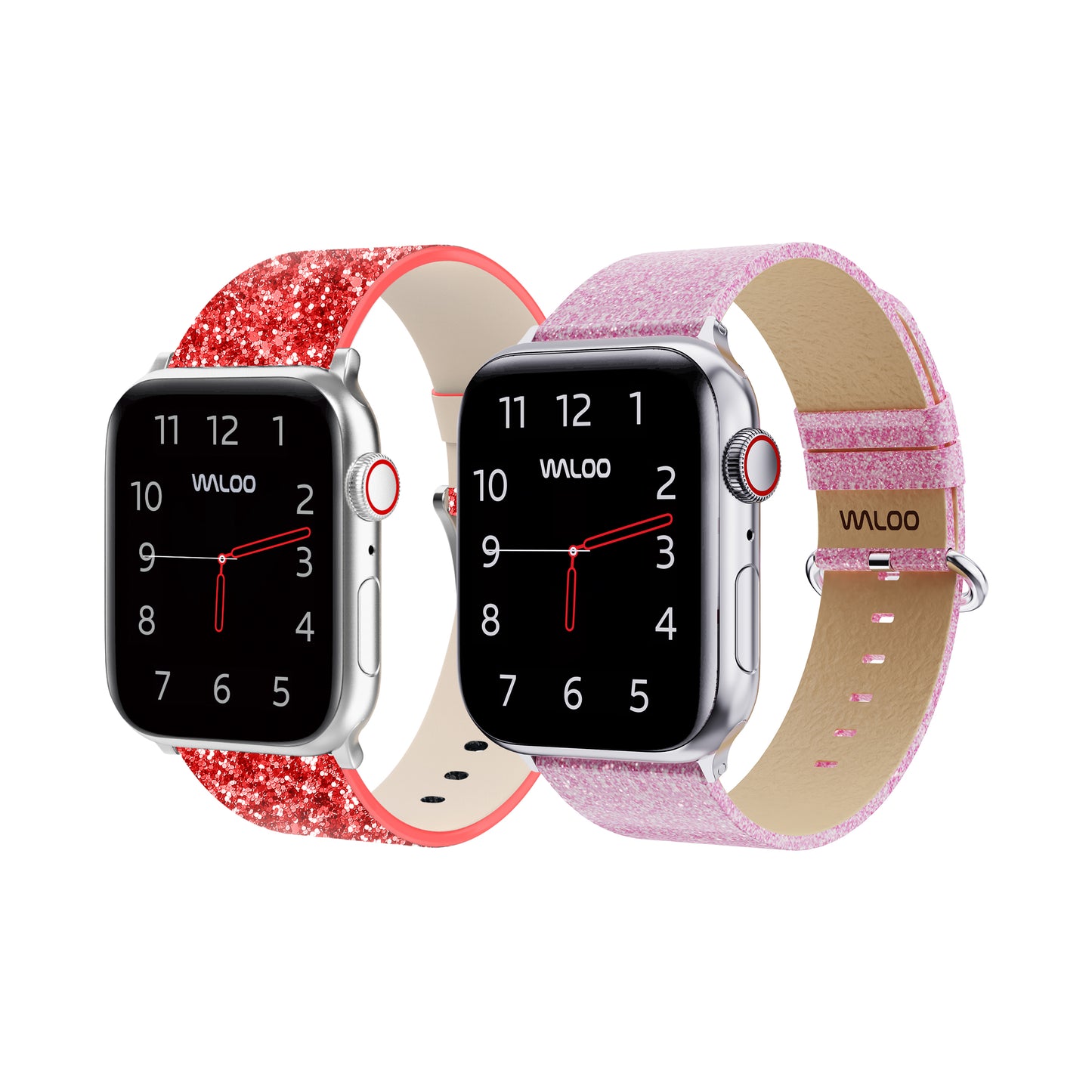 Waloo 2-Pack Leather Bling & Shiny Brilliance Leather Bands For Apple Watch