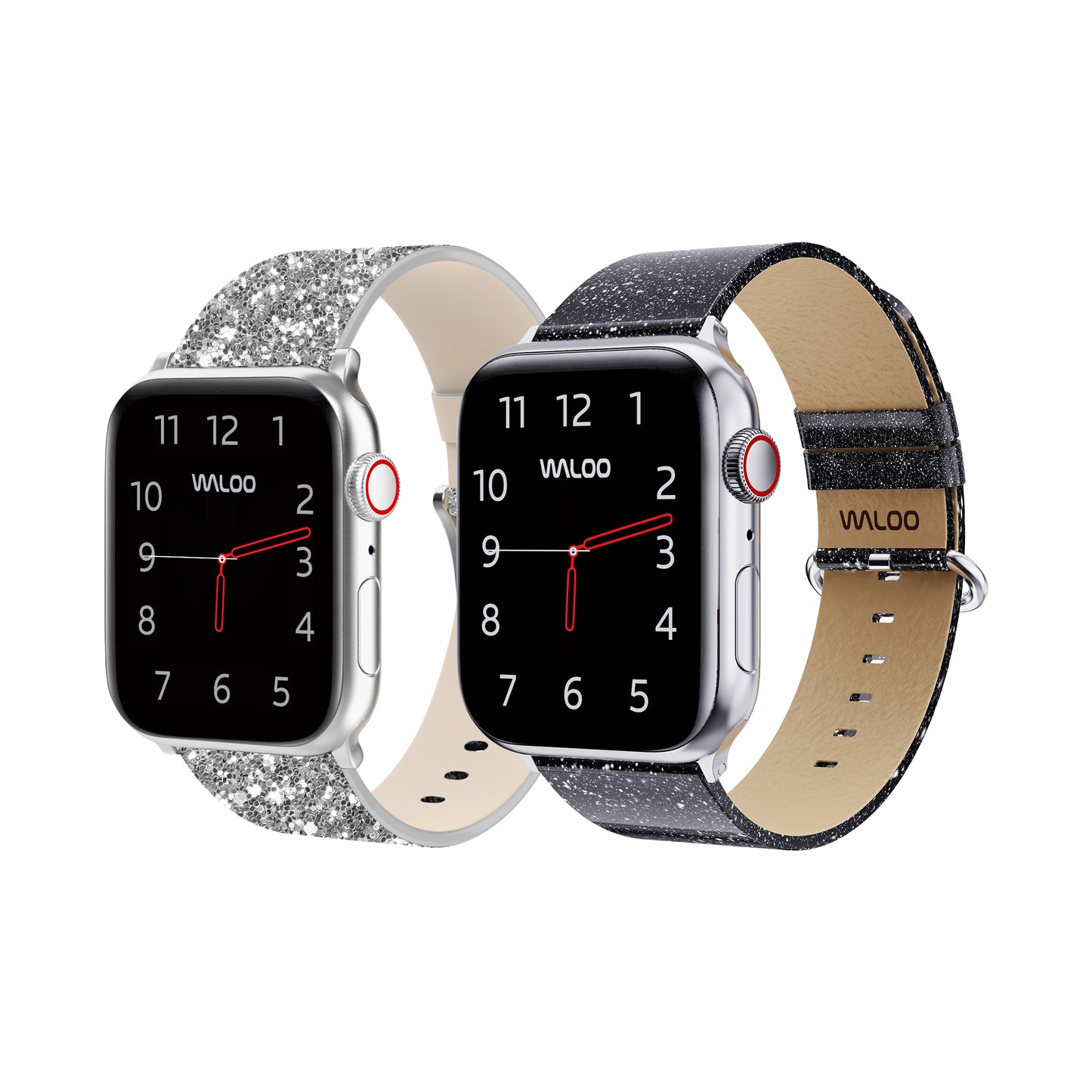 Waloo 2-Pack Leather Bling & Shiny Brilliance Leather Bands For Apple Watch