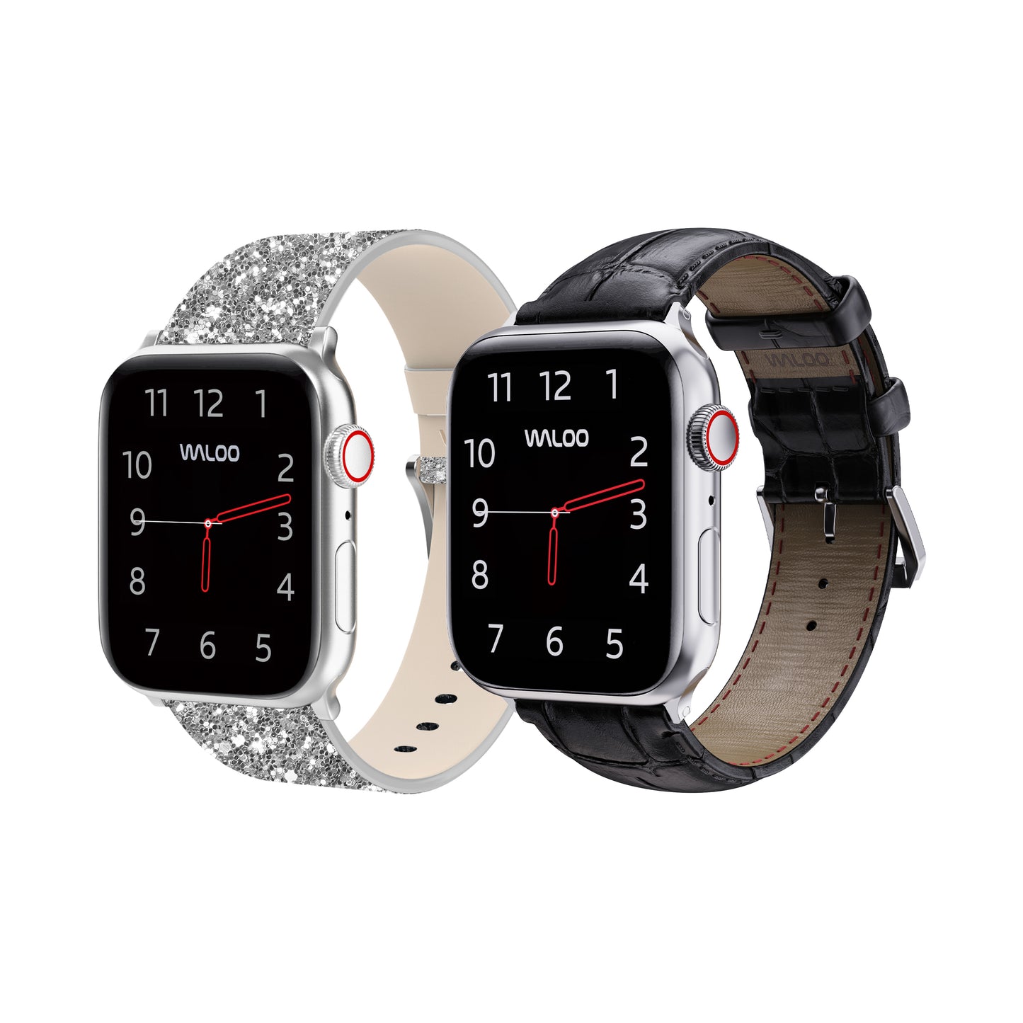 Waloo 2-Pack Leather Bling & Crocodile Leather Bands For Apple Watch