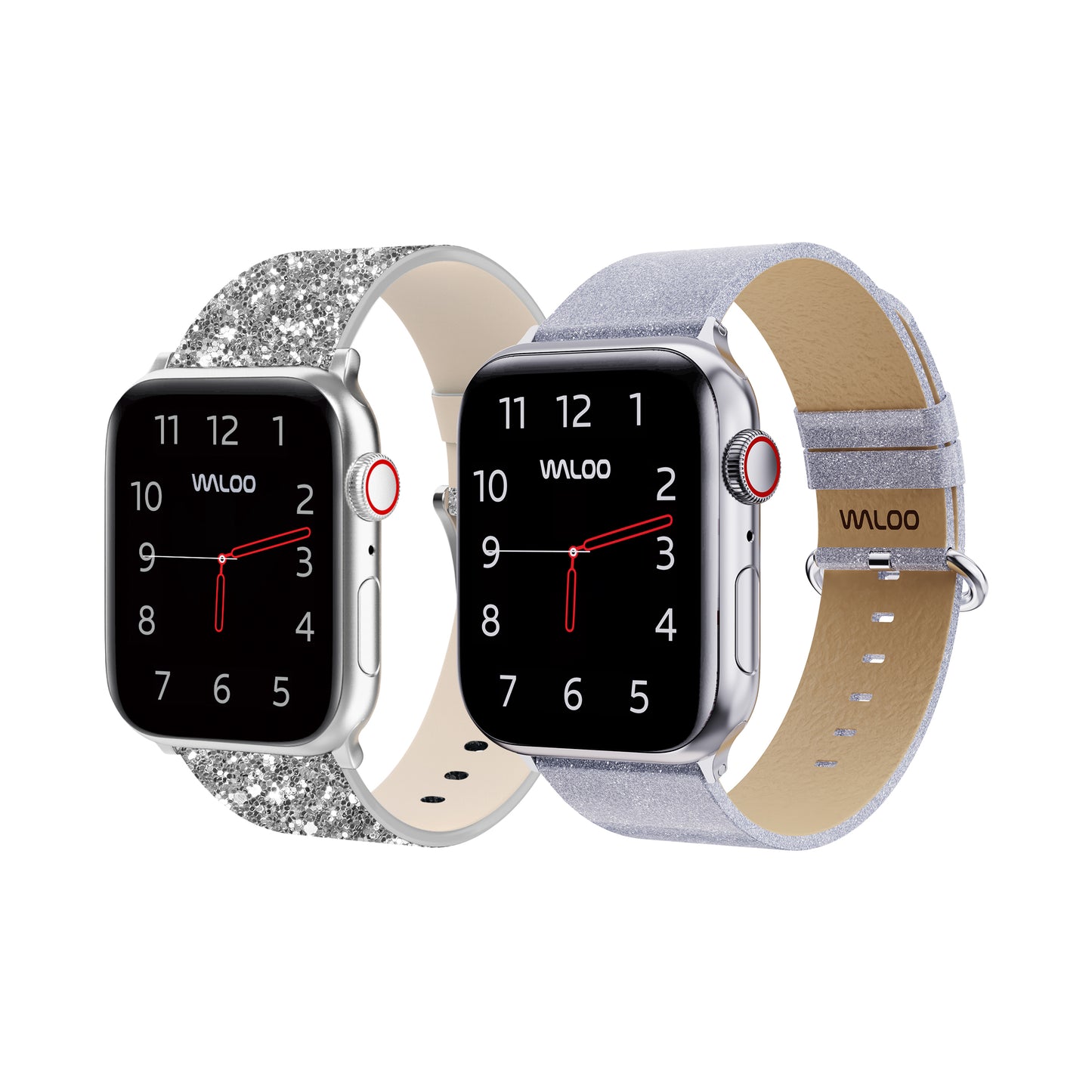 Waloo 2-Pack Leather Bling & Shiny Brilliance Leather Bands For Apple Watch