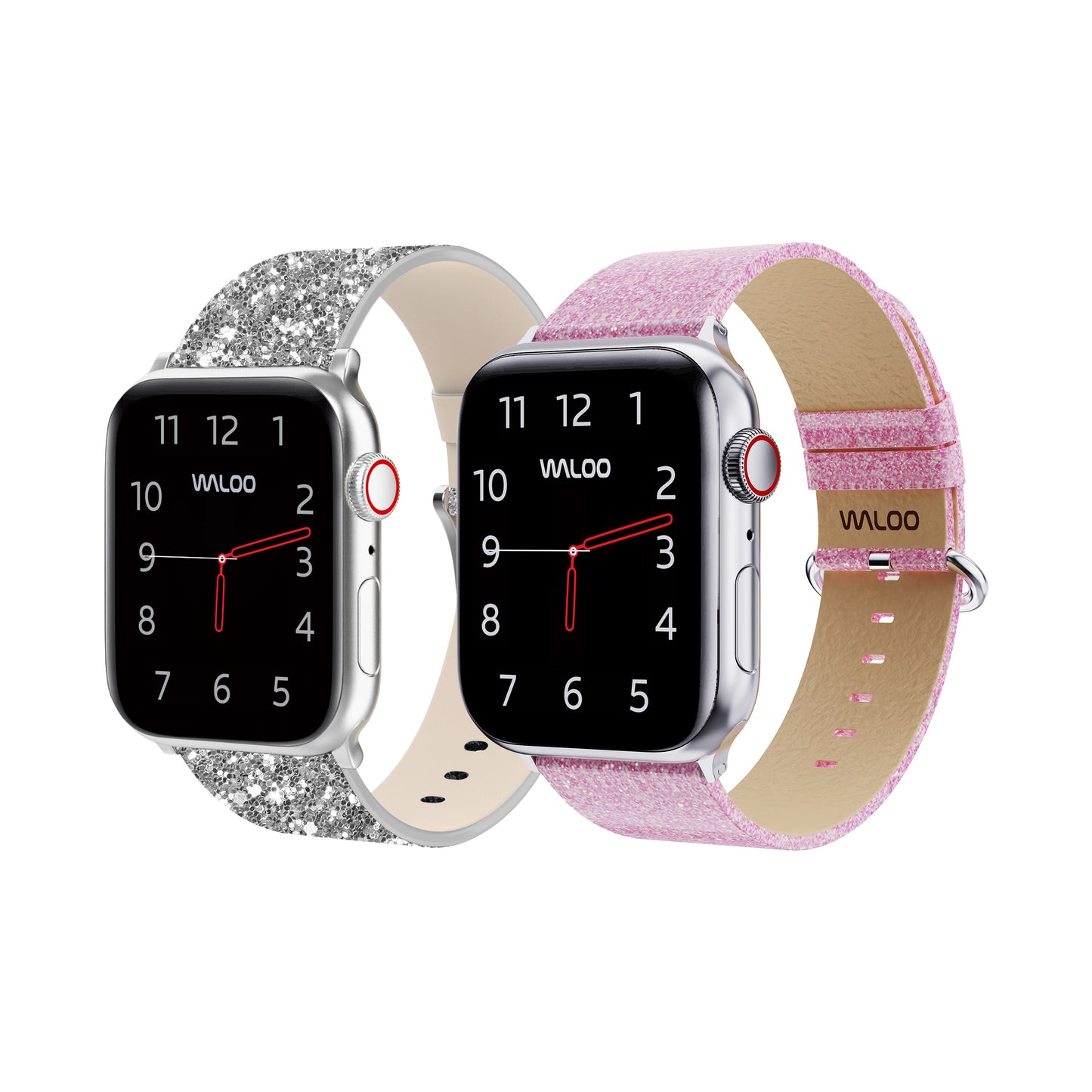 Waloo 2-Pack Leather Bling & Shiny Brilliance Leather Bands For Apple Watch