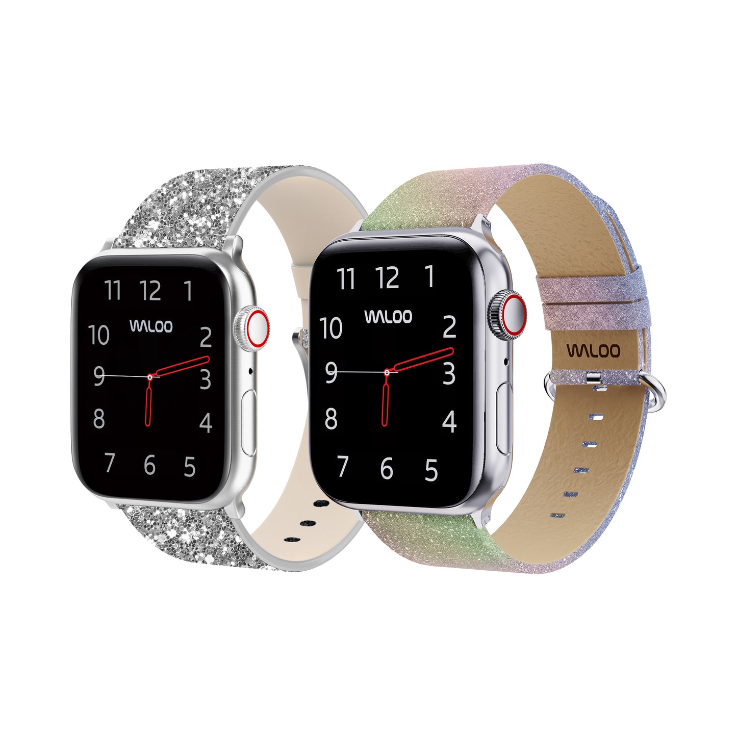 Waloo 2-Pack Leather Bling & Shiny Brilliance Leather Bands For Apple Watch