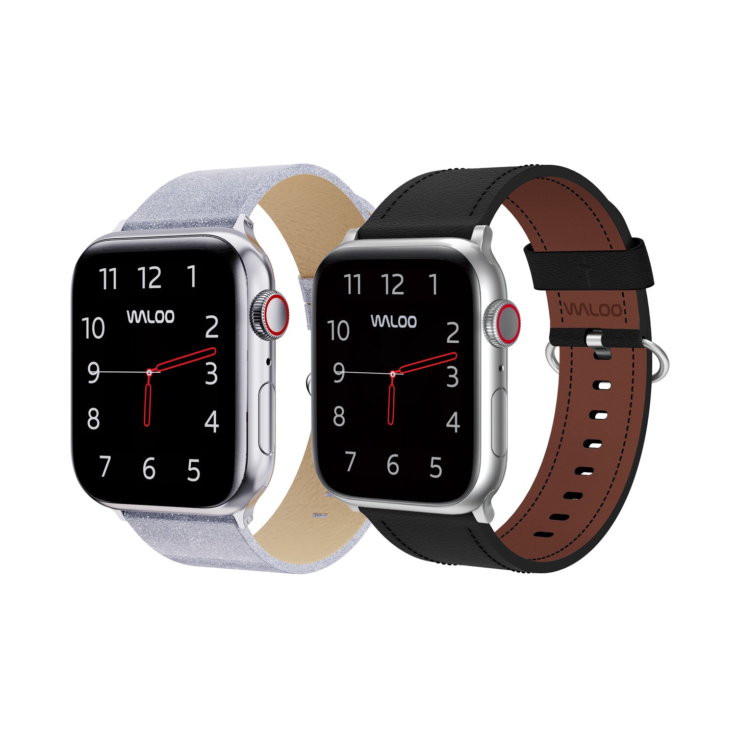 Waloo 2-Pack Shiny Brilliance Leather & Classic Leather Bands For Apple Watch