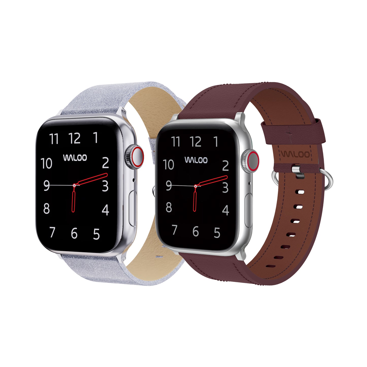 Waloo 2-Pack Shiny Brilliance Leather & Classic Leather Bands For Apple Watch