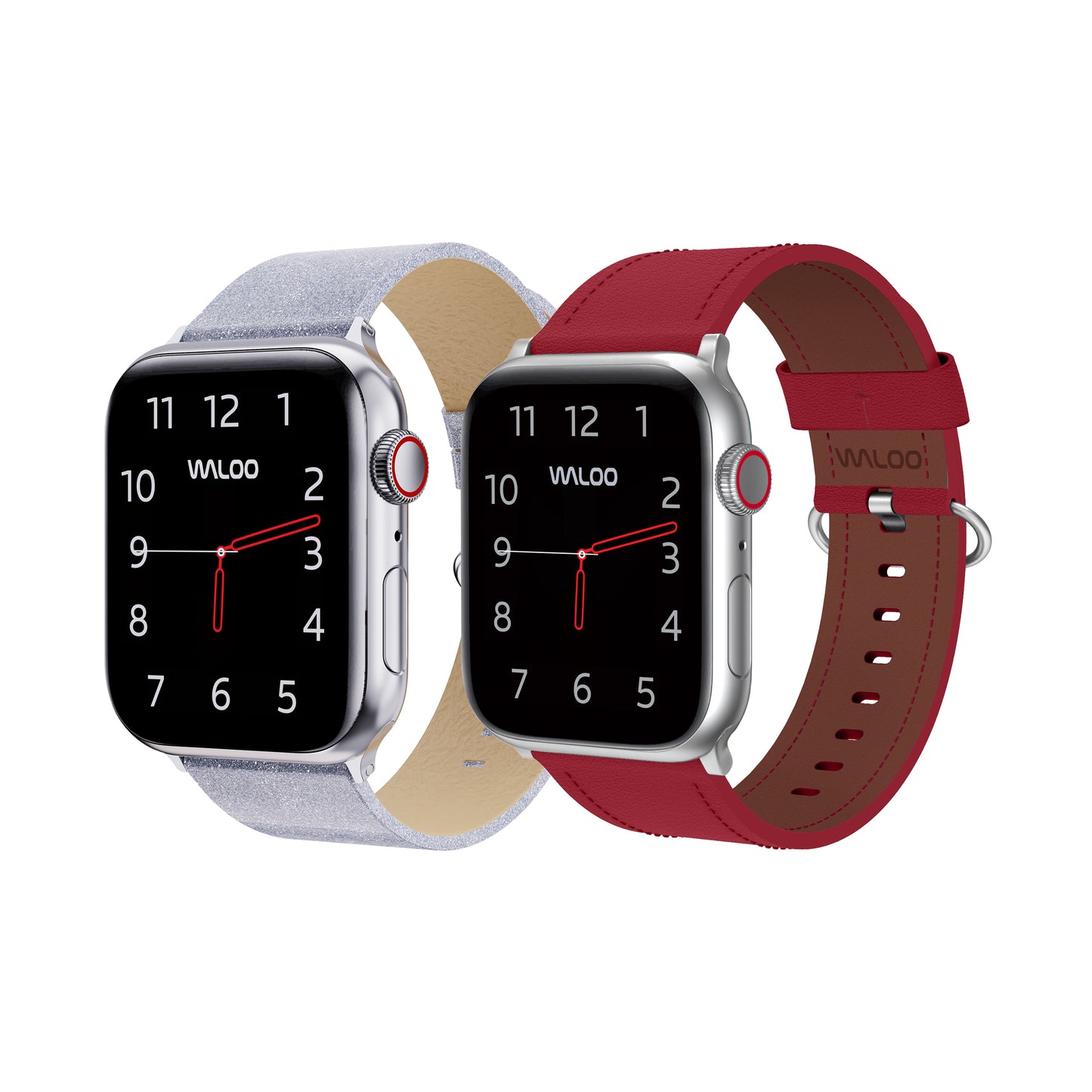 Waloo 2-Pack Shiny Brilliance Leather & Classic Leather Bands For Apple Watch