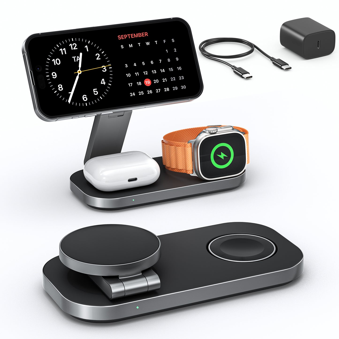 Waloo Premium Desktop 3-in-1 Wireless Charging Station for iPhone, Apple Watch & AirPods