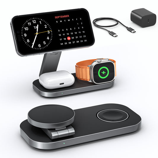 Waloo Premium Desktop 3-in-1 Wireless Charging Station for iPhone, Apple Watch & AirPods