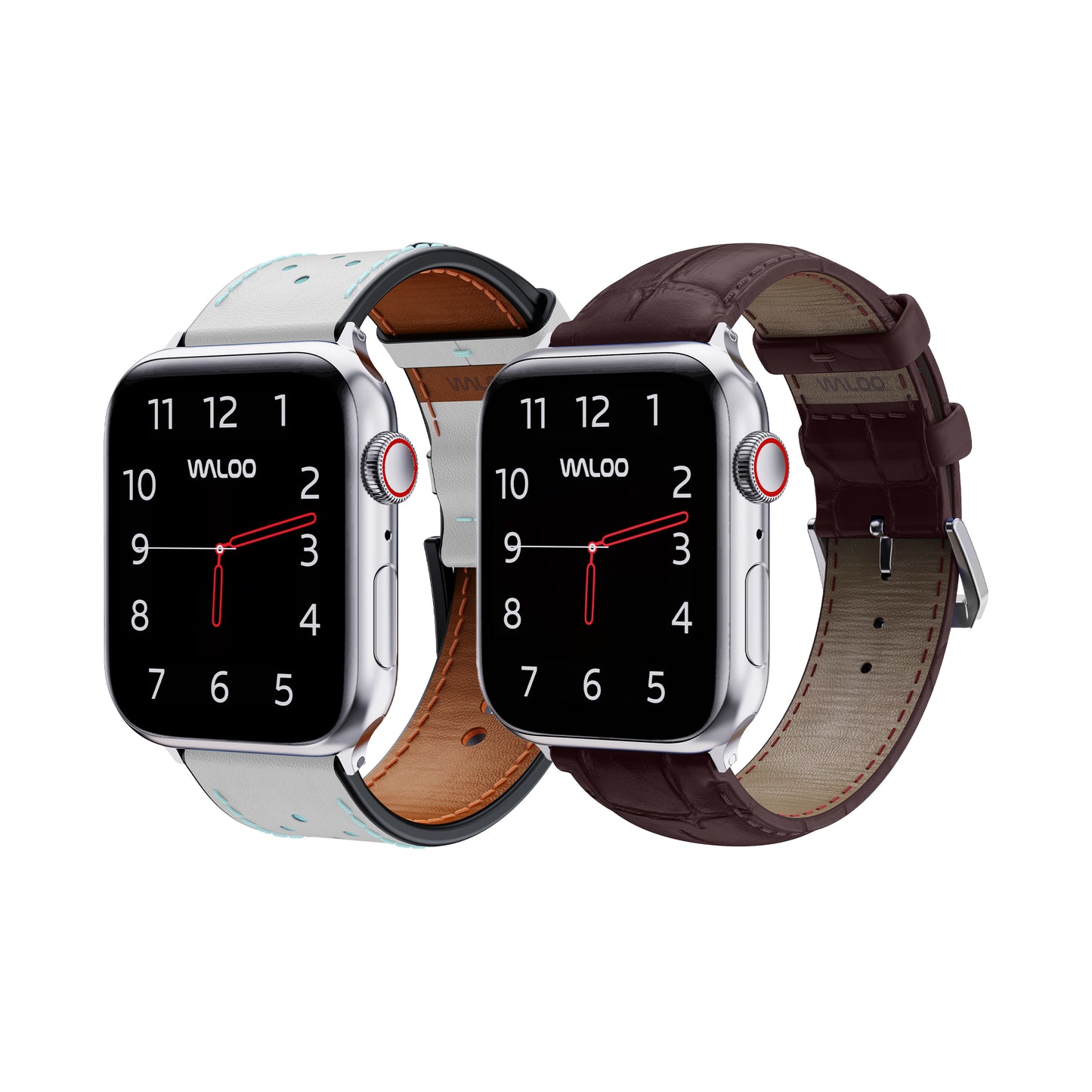 Waloo 2-Pack Breathable Leather & Crocodile Leather Bands For Apple Watch