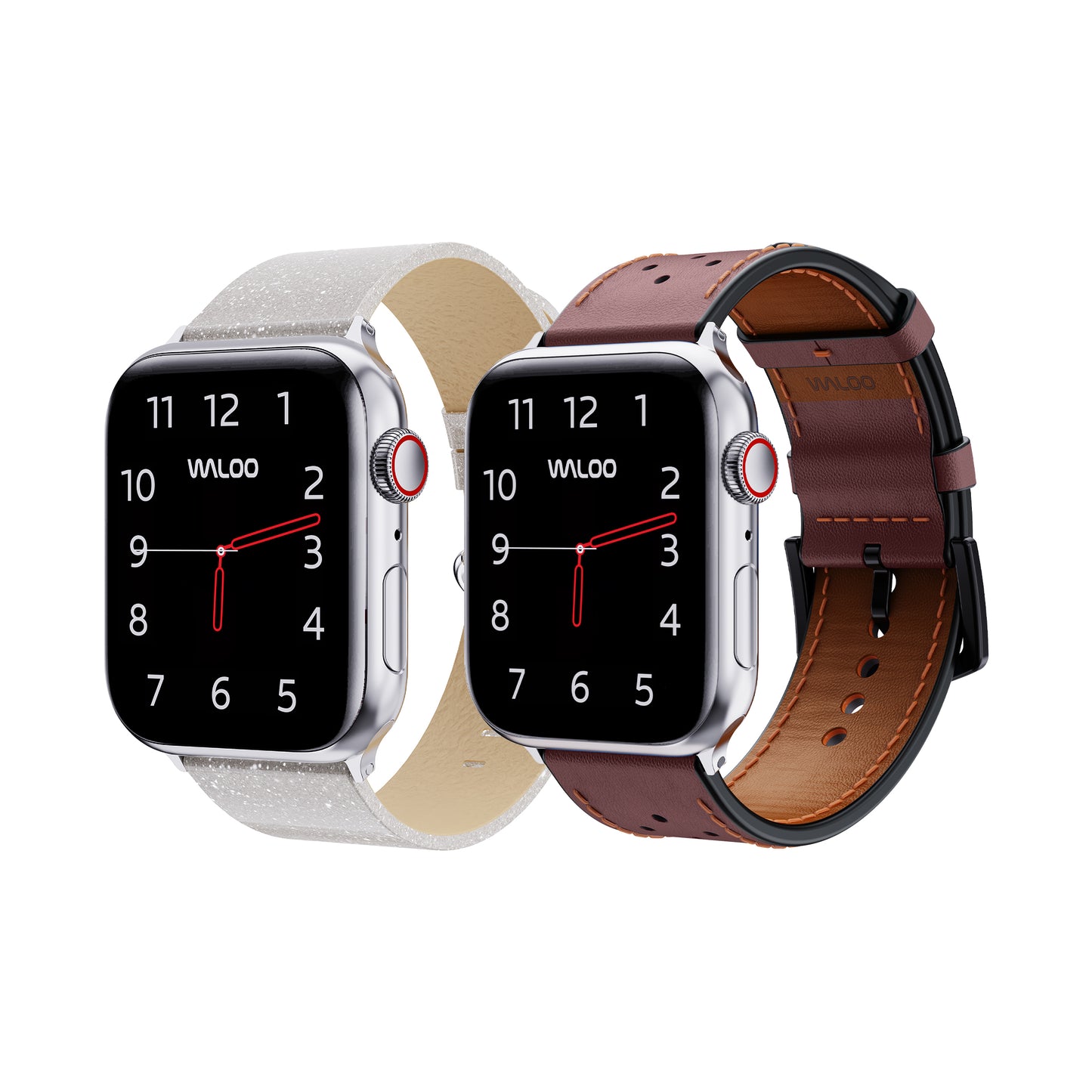 Waloo 2-Pack Shiny Brilliance & Breathable Leather Bands For Apple Watch