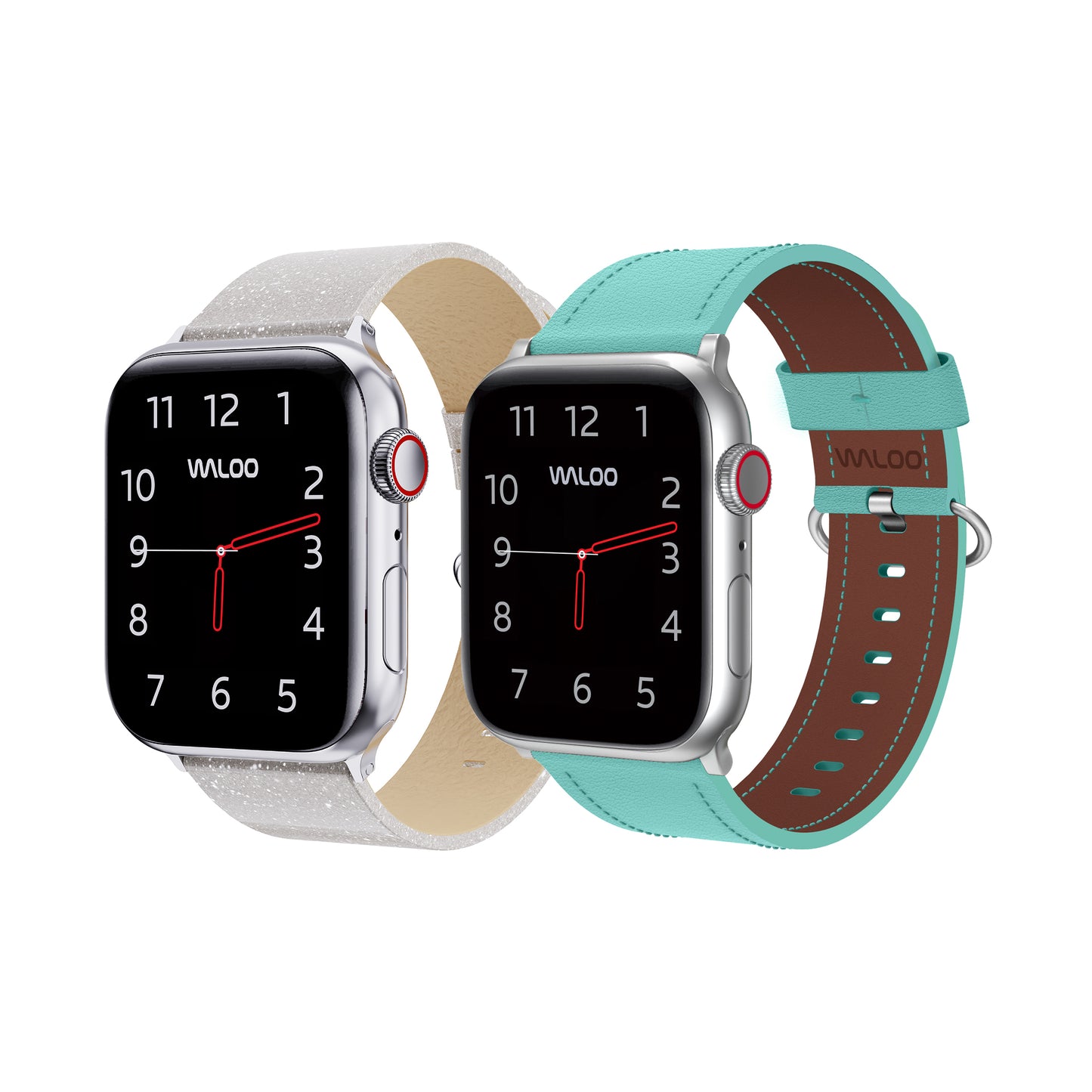 Waloo 2-Pack Shiny Brilliance Leather & Classic Leather Bands For Apple Watch