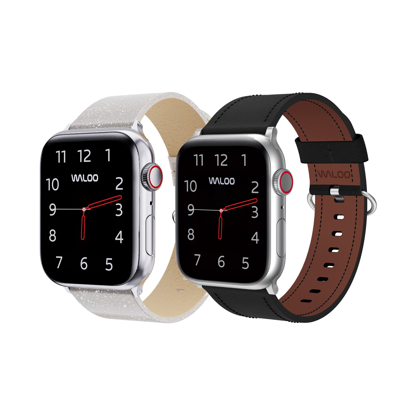 Waloo 2-Pack Shiny Brilliance Leather & Classic Leather Bands For Apple Watch