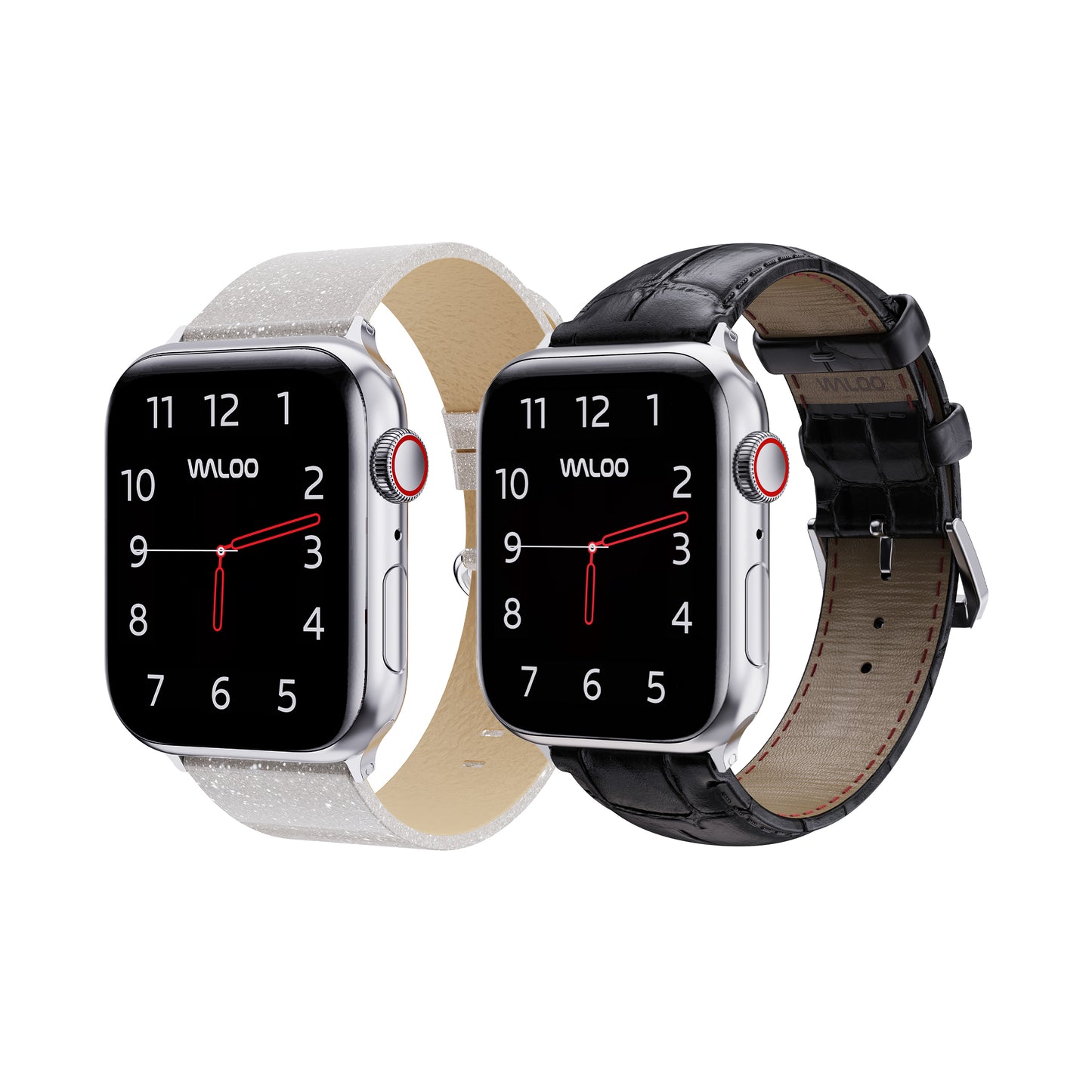 Waloo 2-Pack Shiny Brilliance Leather & Crocodile Leather Bands For Apple Watch