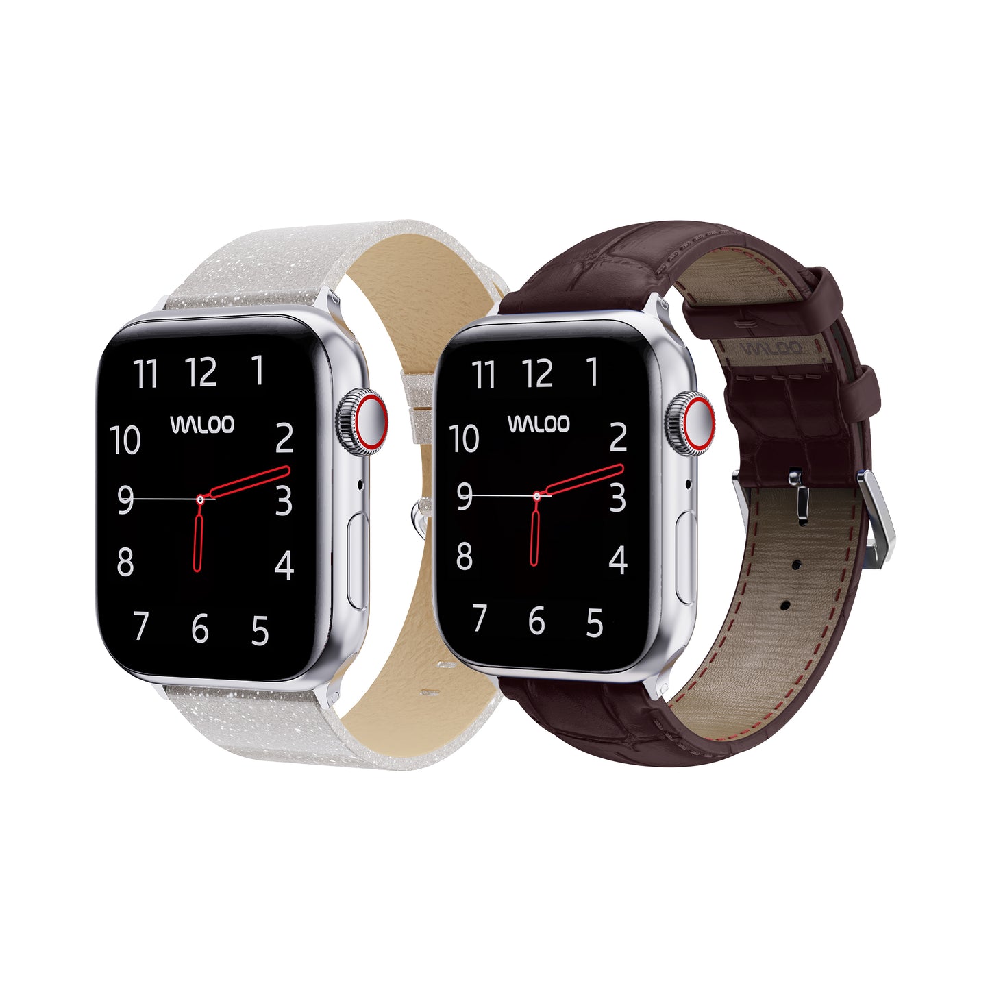 Waloo 2-Pack Shiny Brilliance Leather & Crocodile Leather Bands For Apple Watch