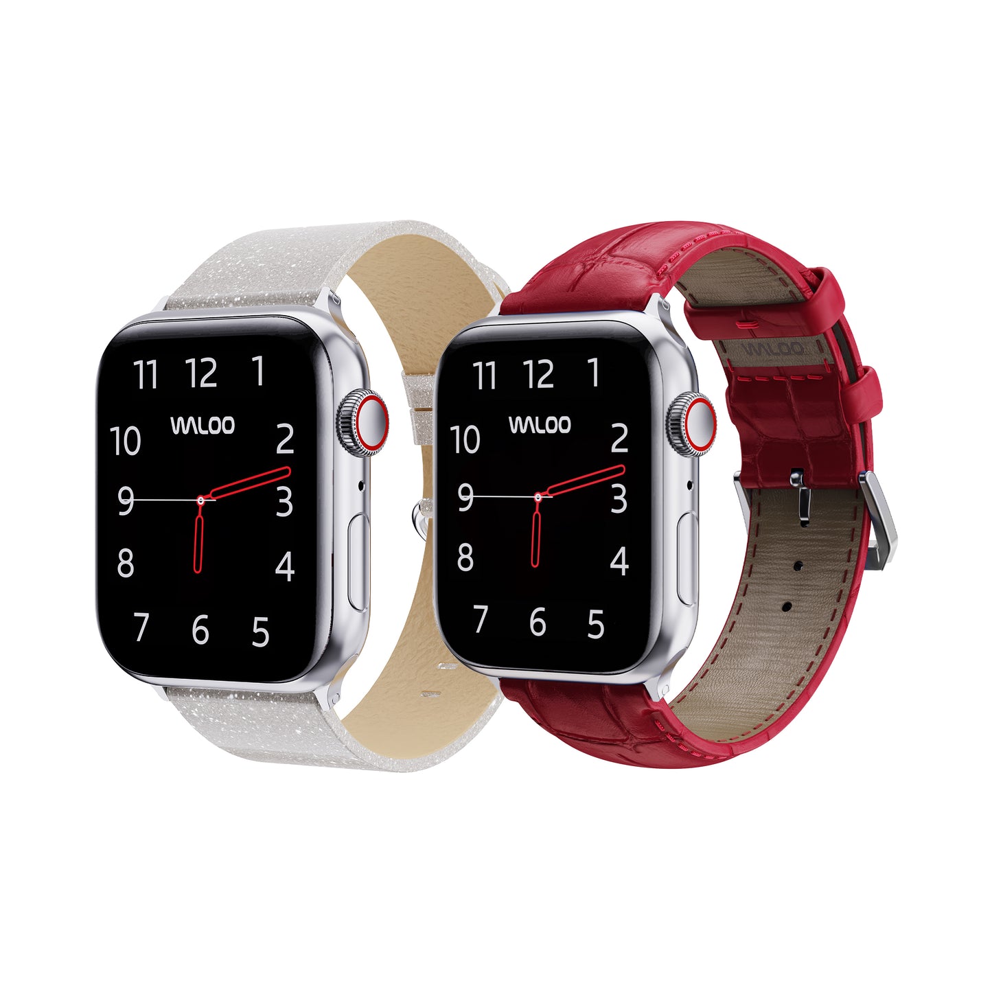 Waloo 2-Pack Shiny Brilliance Leather & Crocodile Leather Bands For Apple Watch