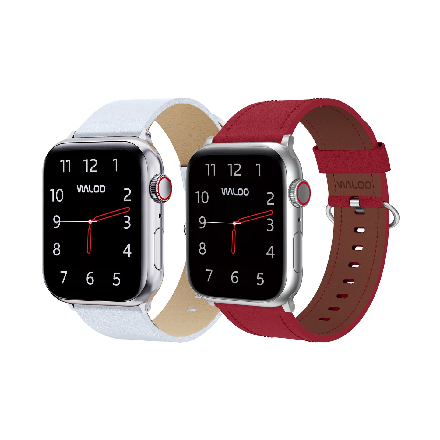 Waloo 2-Pack Leather Grain & Classic Leather Bands For Apple Watch