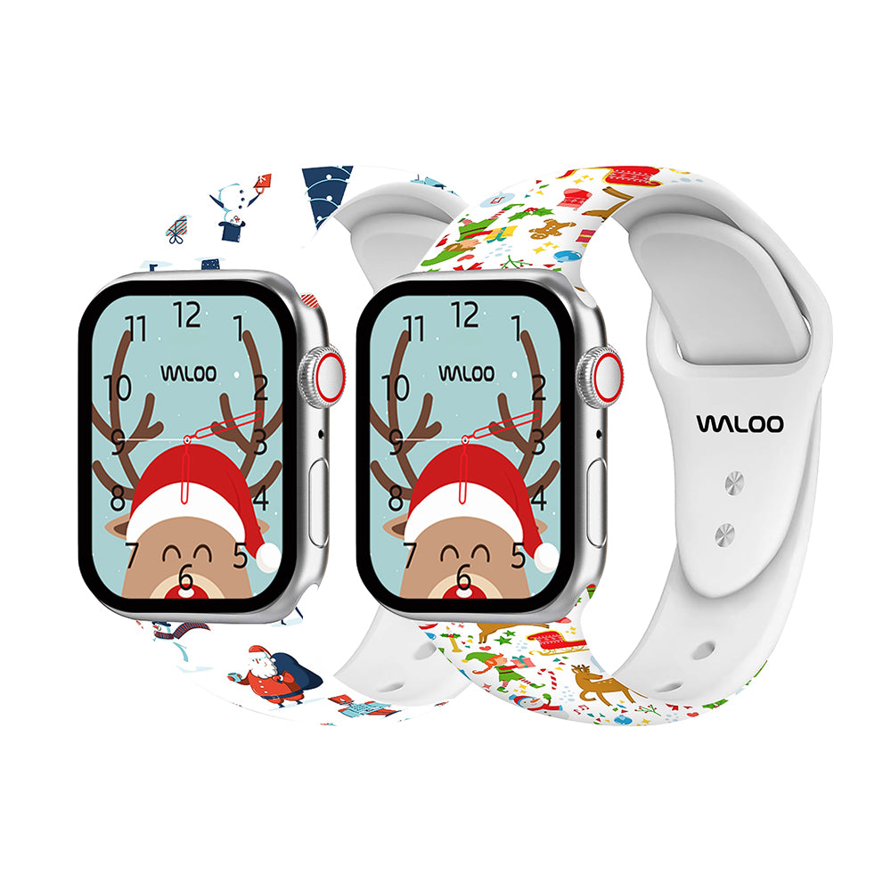 Waloo 2-Pack Christmas/Holiday Fun Silicone Sport Bands For Apple Watch