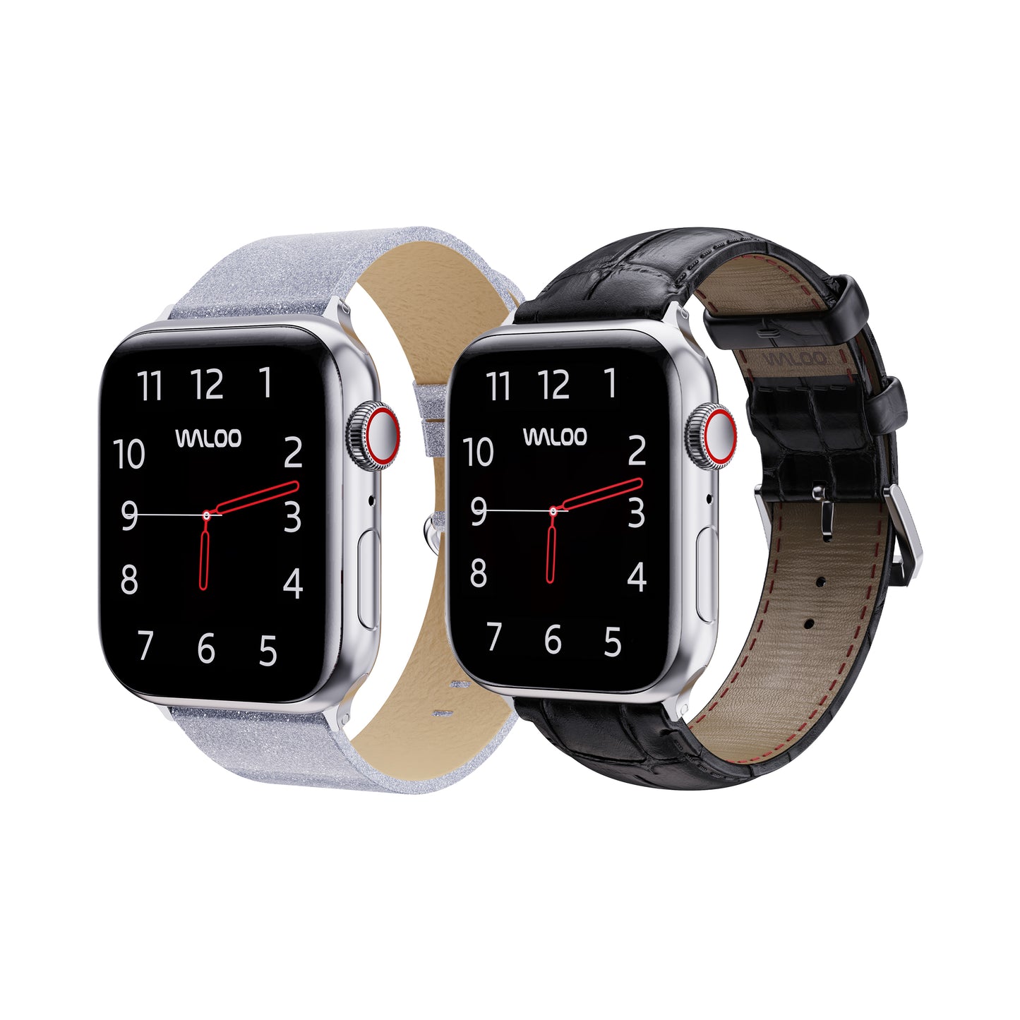 Waloo 2-Pack Shiny Brilliance Leather & Crocodile Leather Bands For Apple Watch