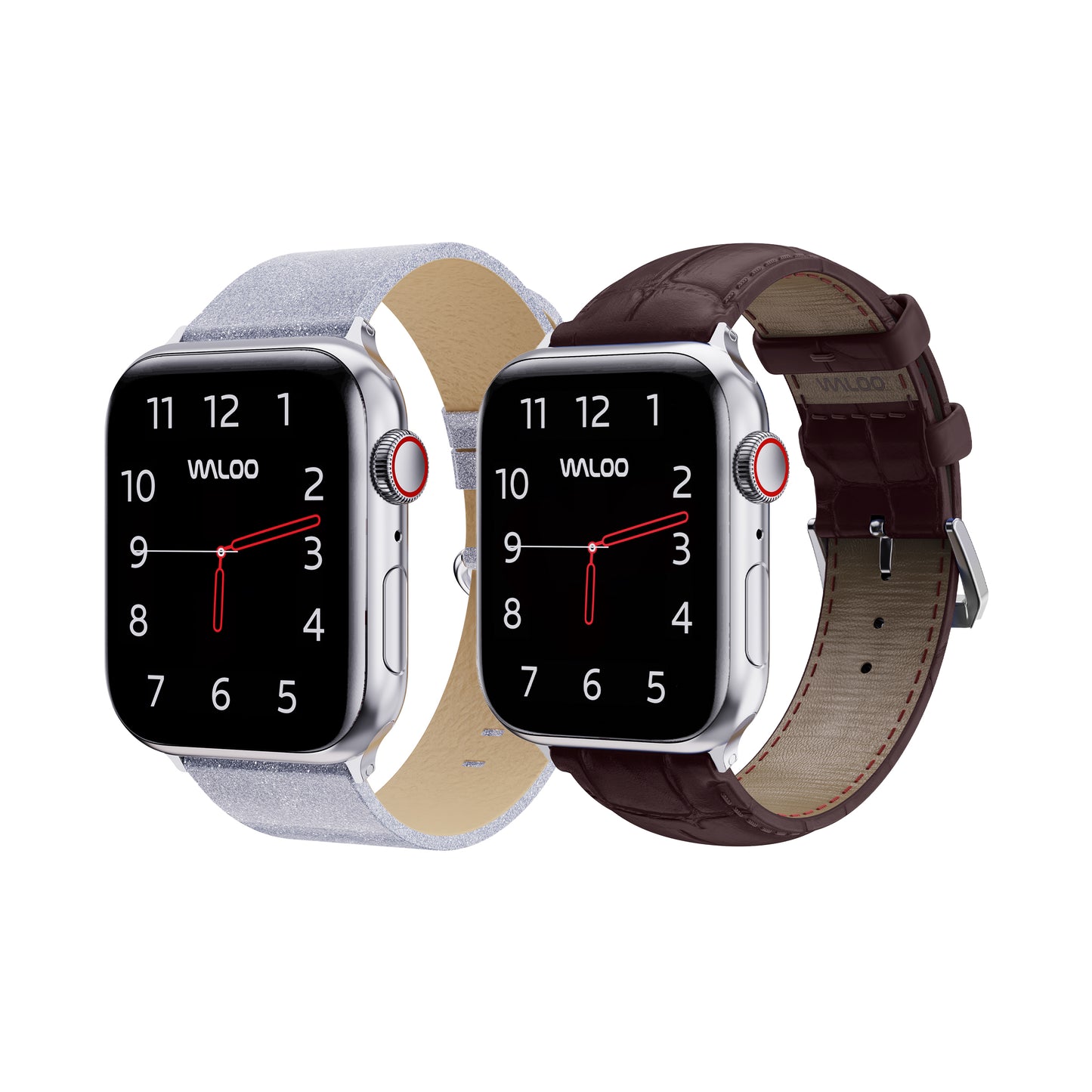 Waloo 2-Pack Shiny Brilliance Leather & Crocodile Leather Bands For Apple Watch