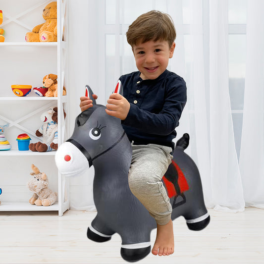 BounceZiez Inflatable Bouncy Ride-On Hopper with Pump - Gray Horse