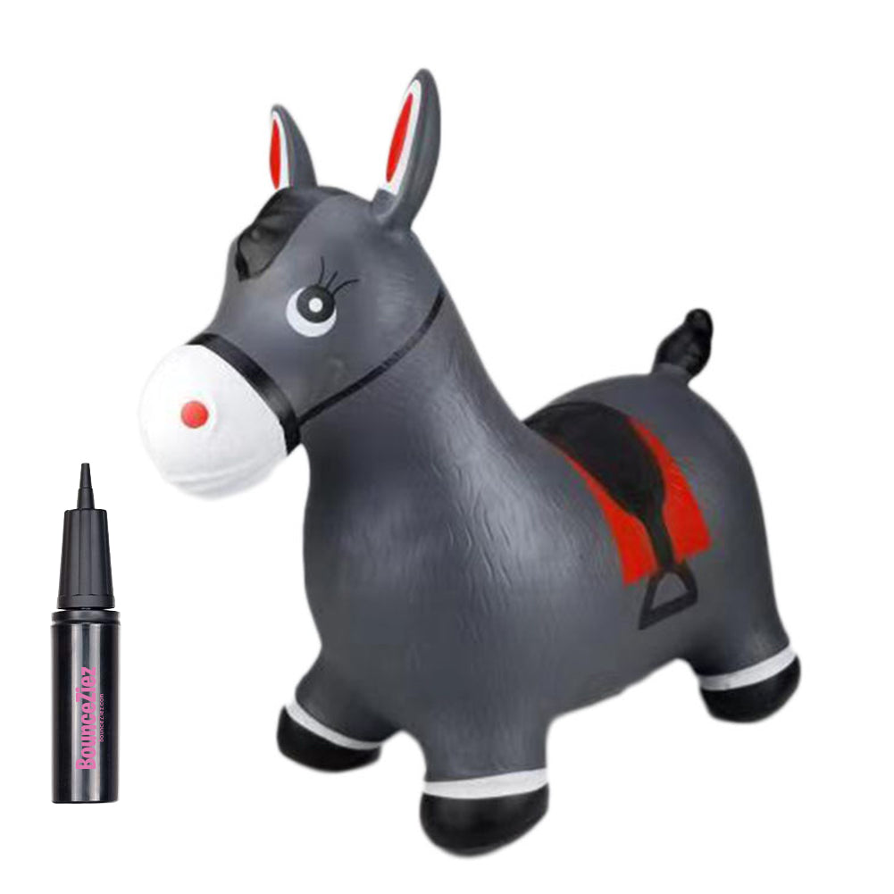 BounceZiez Inflatable Bouncy Ride-On Hopper with Pump - Gray Horse