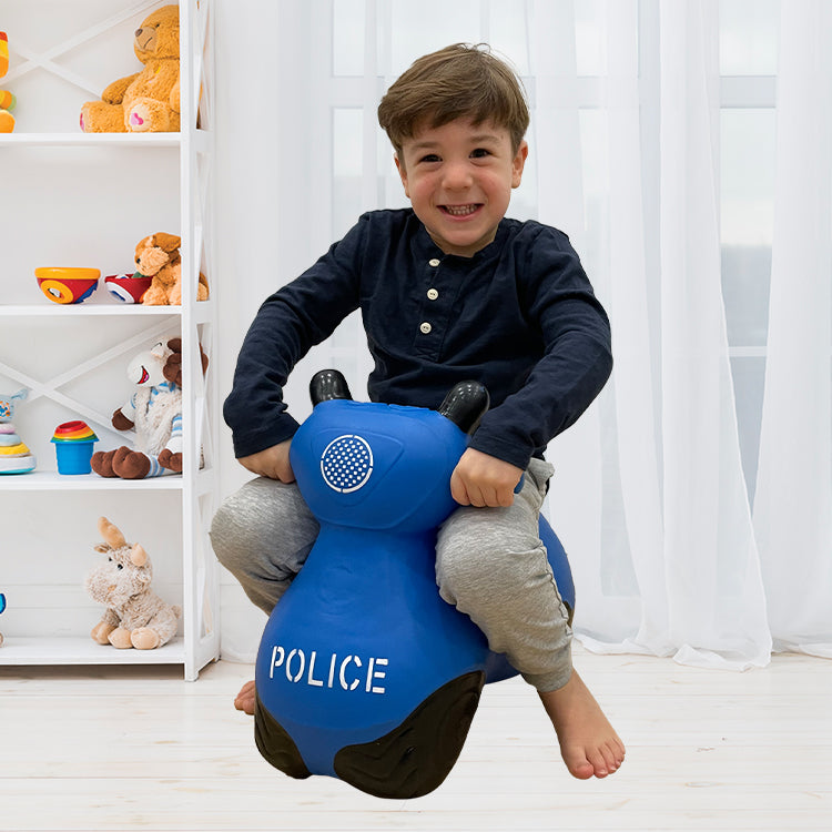 BounceZiez Inflatable Bouncy Ride-On Hopper with Pump - Police Car