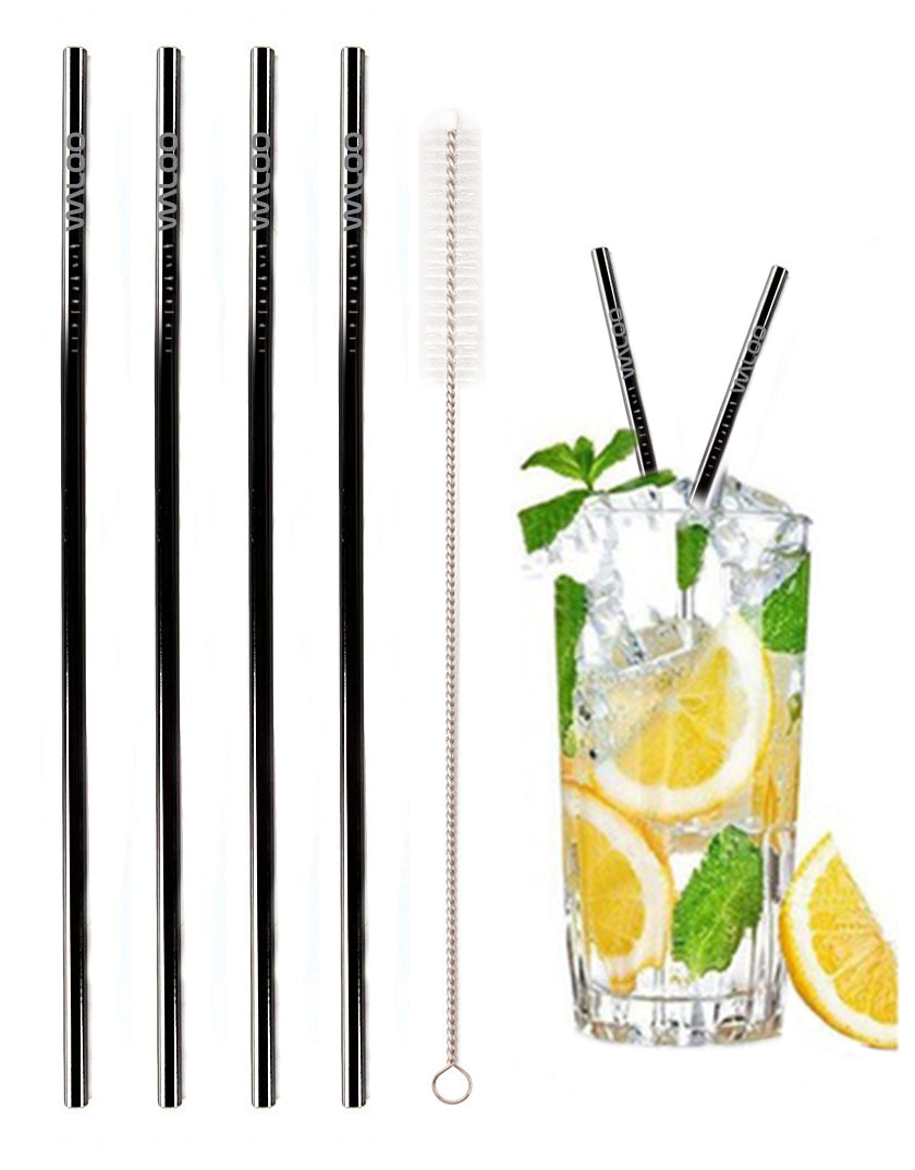Black Stainless Steel Drinking Straws (4 Pack)