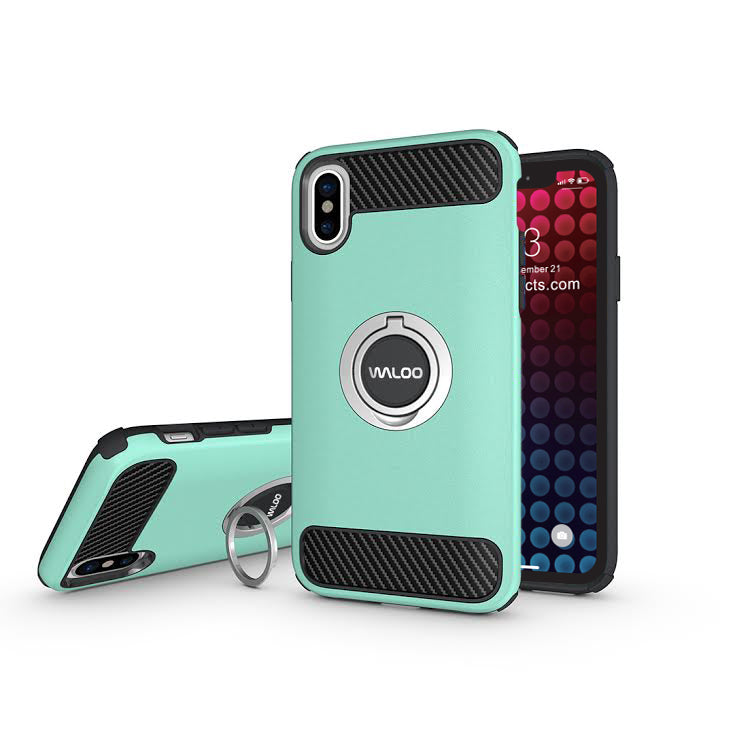 Luxury Metal Frame and Plastic Back Case with Finger Ring Stand F02 for  Apple iPhone Xs
