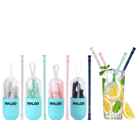 Wholesale Reusable Drinking Straws Silicone Folding Straws with Cases