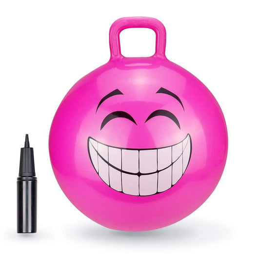 BounceZiez Inflatable Bouncy Hopper Ball with Pump - Pink Grinning Smile - 18" or 20"