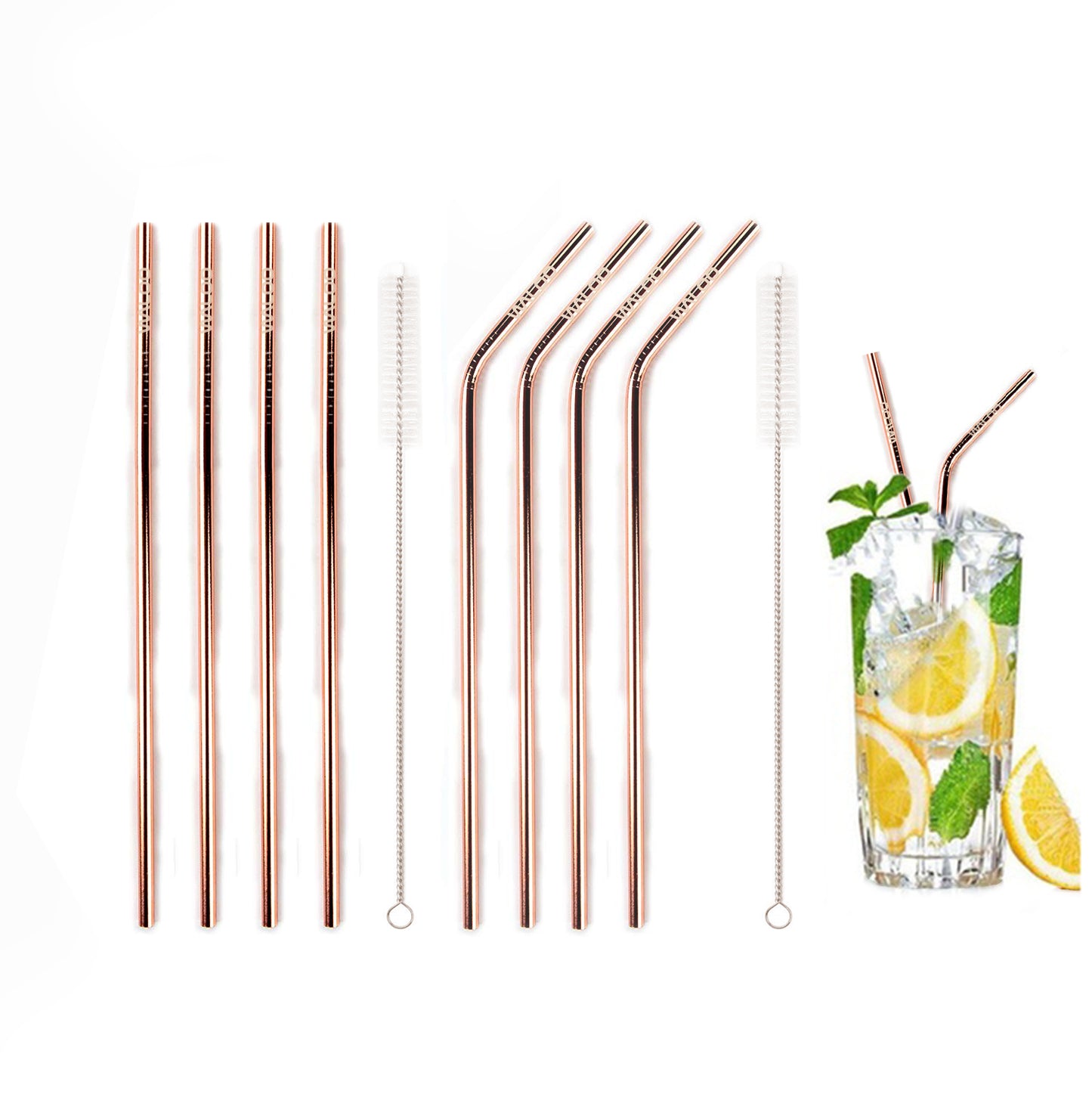 Rose Gold Stainless Steel Drinking Straws (4 Pack)
