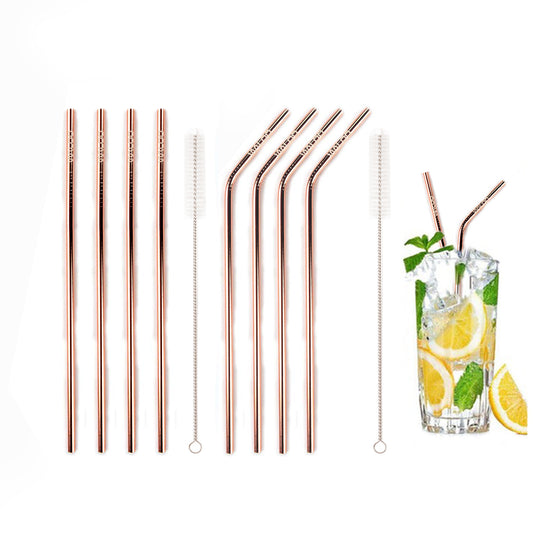 Rose Gold Stainless Steel Drinking Straws (4 Pack)