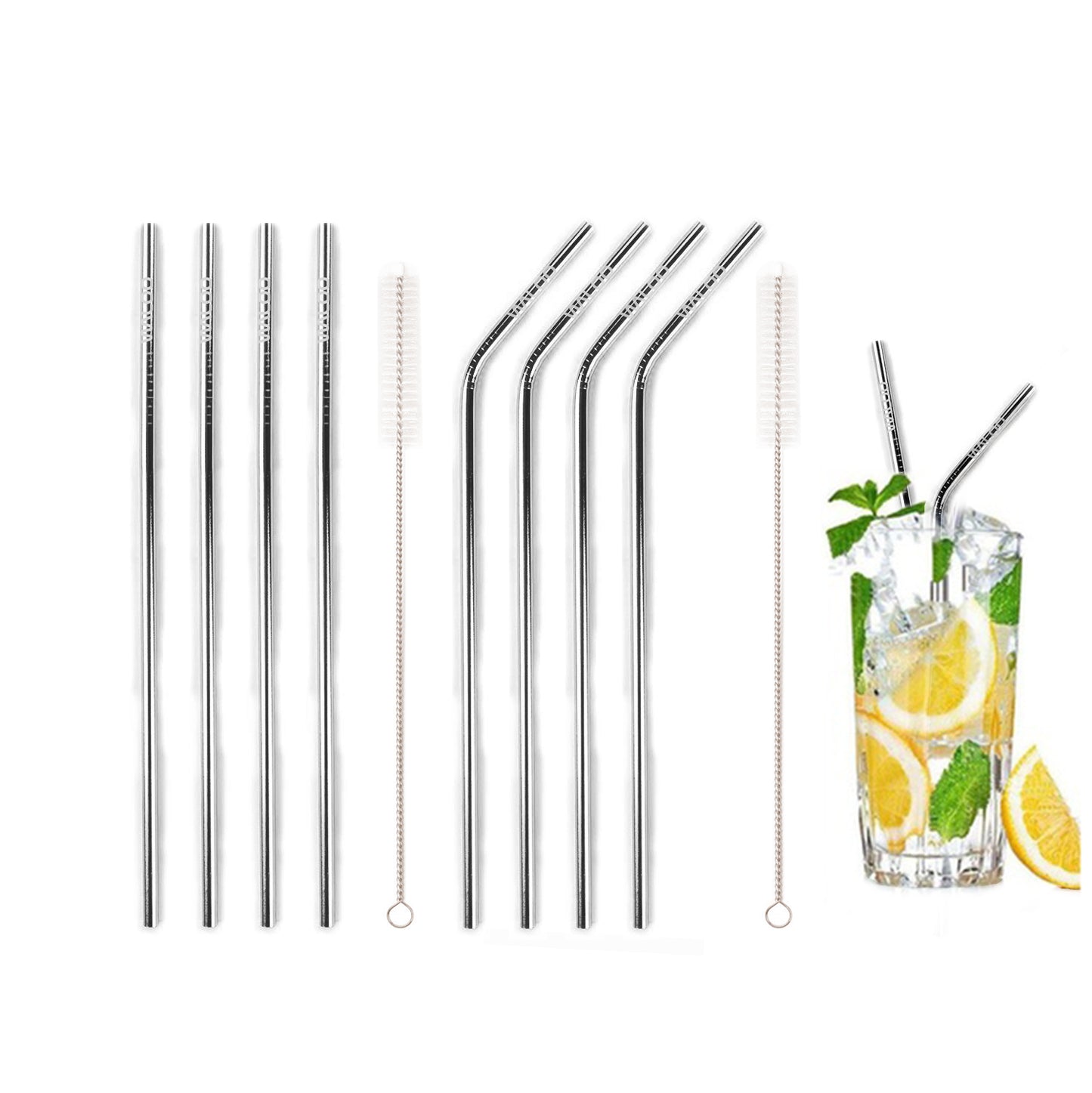Silver Stainless Steel Drinking Straws (4 Pack)