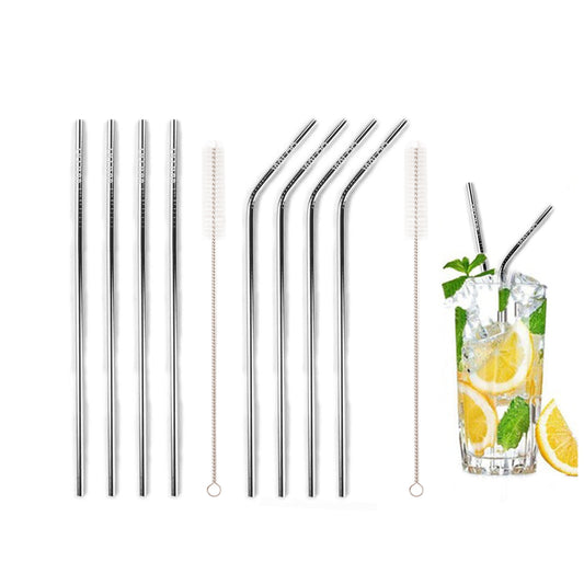 Silver Stainless Steel Drinking Straws (4 Pack)