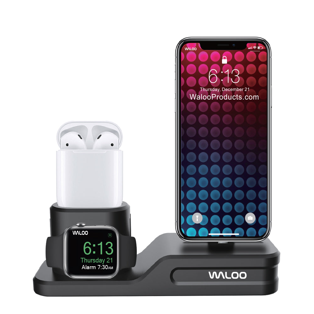 Waloo 3 in 1 Silicone Charging Dock For iPhone, Apple Watch & AirPods