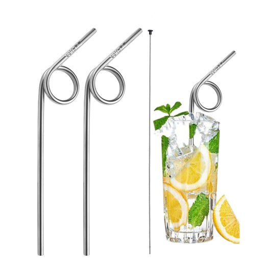 Swirled Stainless Steel Drinking Straws (2 Pack)